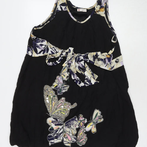 Tsega Womens Black Polyester Tank Dress Size S Round Neck Pullover - Flowers