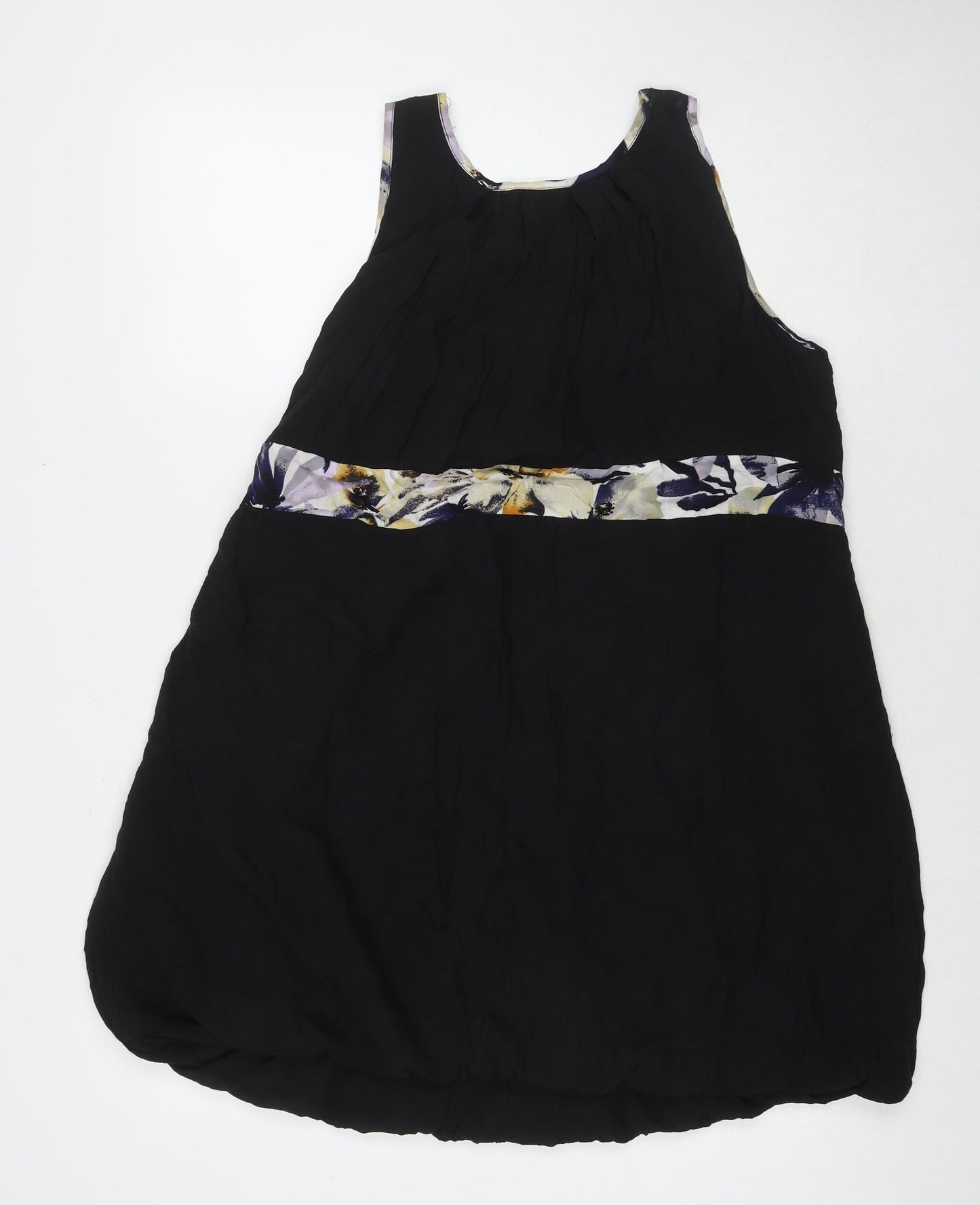 Tsega Womens Black Polyester Tank Dress Size S Round Neck Pullover - Flowers