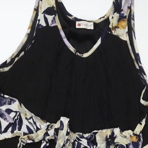 Tsega Womens Black Polyester Tank Dress Size S Round Neck Pullover - Flowers