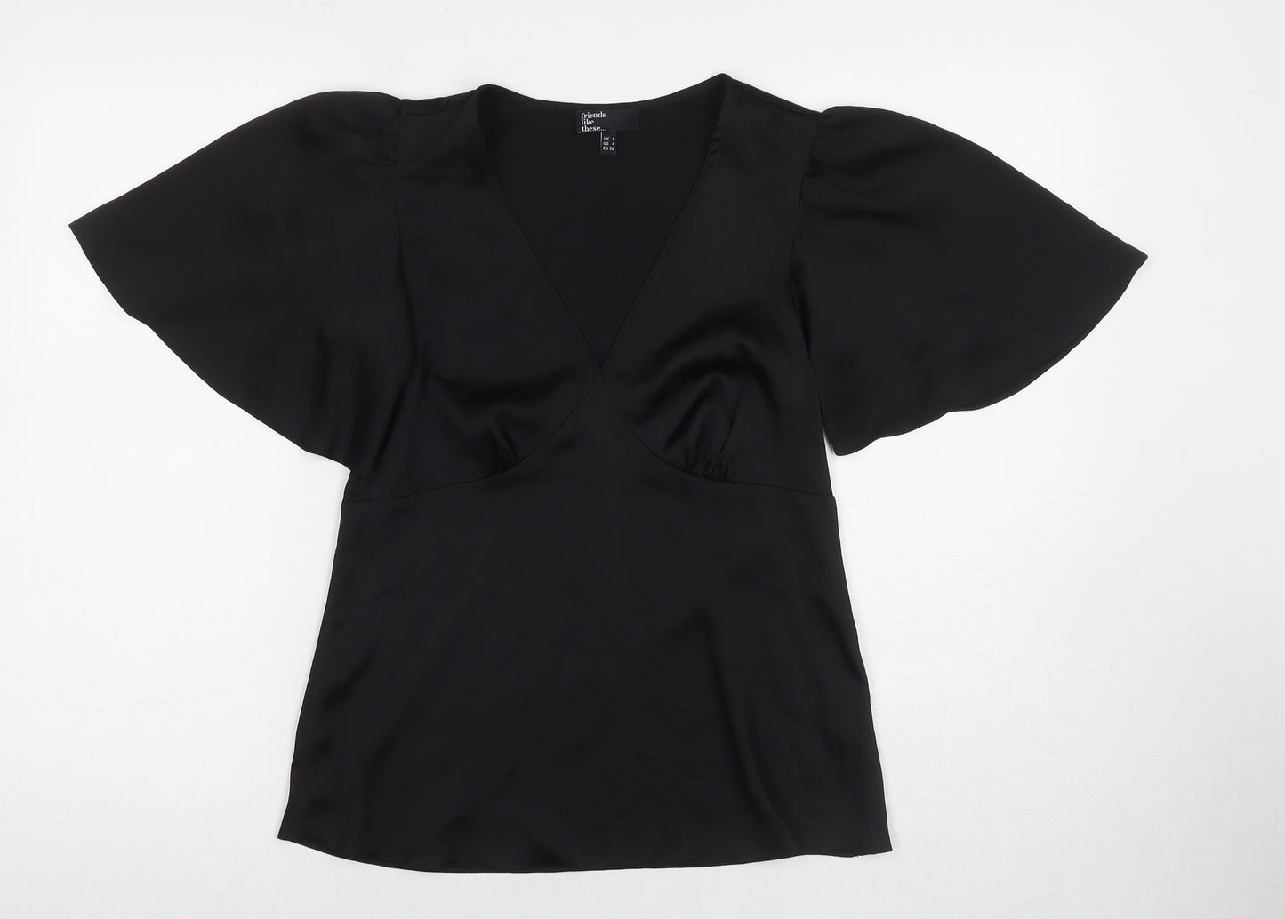Friends Like These Womens Black Polyester Basic T-Shirt Size 8 V-Neck