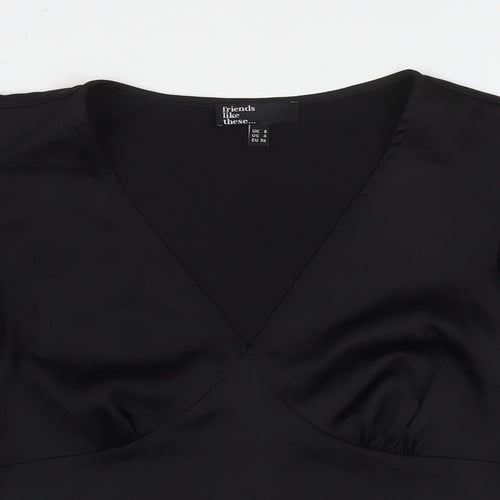 Friends Like These Womens Black Polyester Basic T-Shirt Size 8 V-Neck