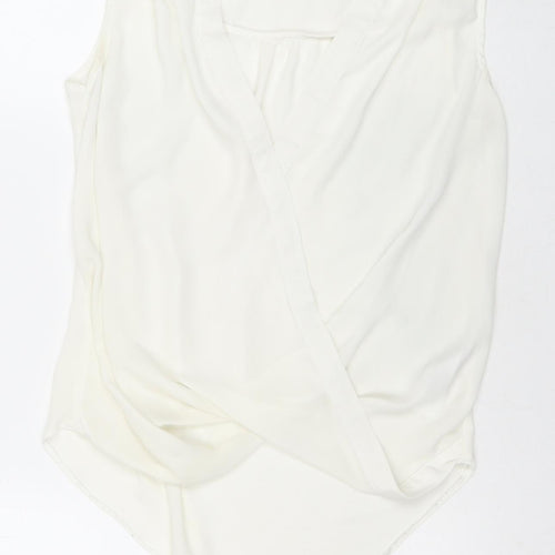 Lost Society Womens White Polyester Basic Blouse Size 8 V-Neck