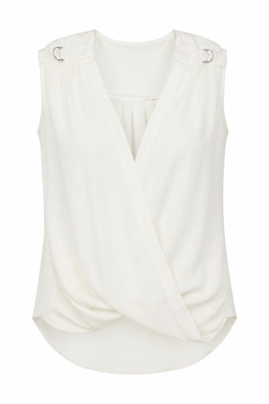 Front view of Lost Society women’s white polyester basic blouse, size UK 8, v-neck
