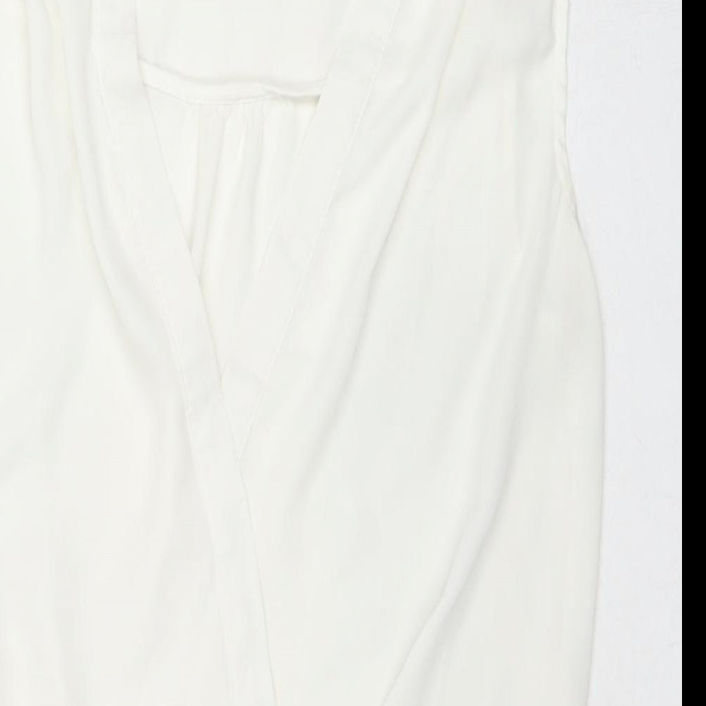 Lost Society Womens White Polyester Basic Blouse Size 8 V-Neck