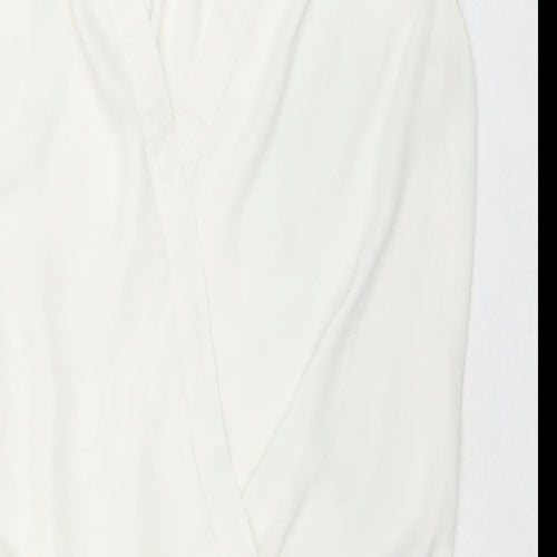 Lost Society Womens White Polyester Basic Blouse Size 8 V-Neck
