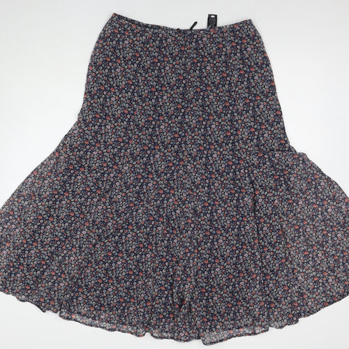 Marks and Spencer Womens Blue Floral Polyester Maxi Skirt Size 14 Zip