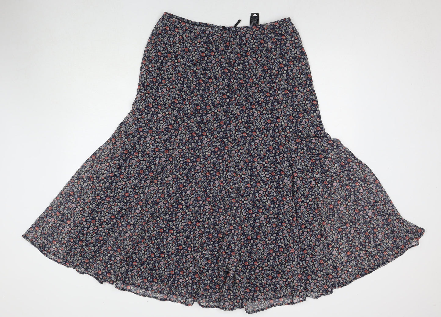 Marks and Spencer Womens Blue Floral Polyester Maxi Skirt Size 14 Zip