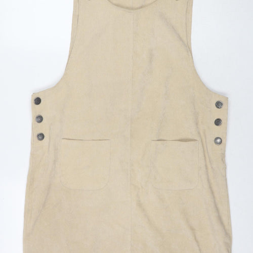 QED London Womens Brown Polyester Pinafore/Dungaree Dress Size 12 Round Neck Button
