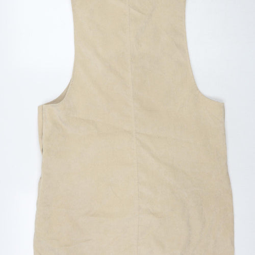 QED London Womens Brown Polyester Pinafore/Dungaree Dress Size 12 Round Neck Button