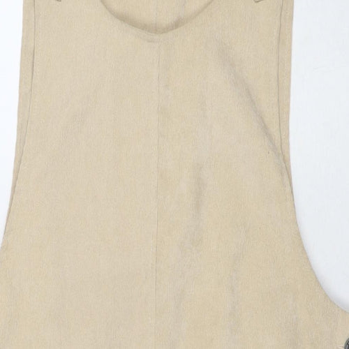 QED London Womens Brown Polyester Pinafore/Dungaree Dress Size 12 Round Neck Button