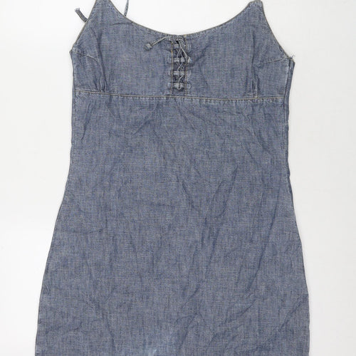 Cestbeaulavie Womens Blue Cotton A-Line Size 14 V-Neck Pullover