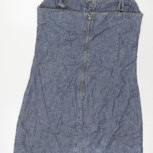 Cestbeaulavie Womens Blue Cotton A-Line Size 14 V-Neck Pullover