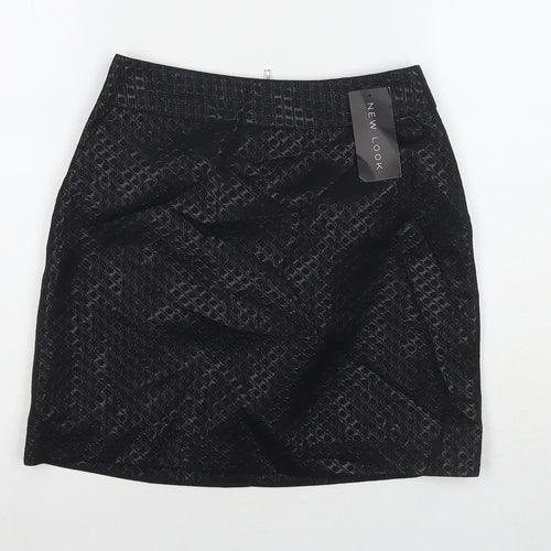 New Look Womens Black Geometric Polyester Mini Skirt Size 8 Zip