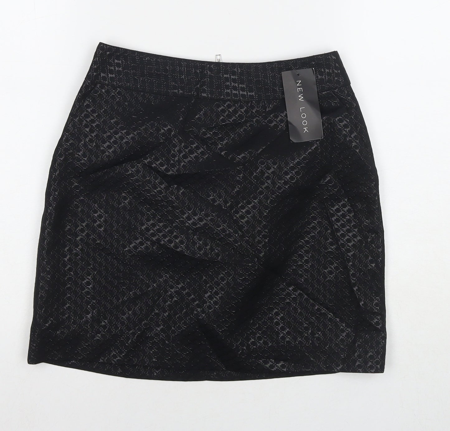 New Look Womens Black Geometric Polyester Mini Skirt Size 8 Zip