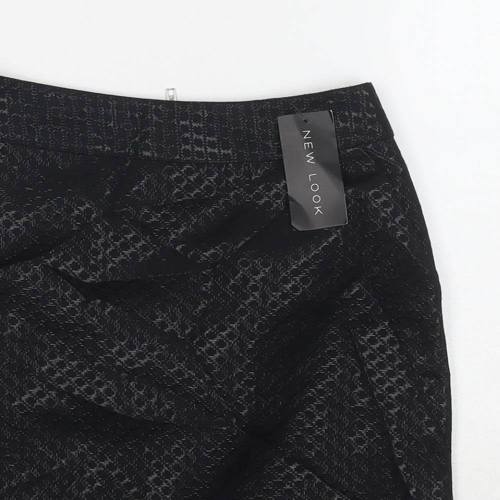 New Look Womens Black Geometric Polyester Mini Skirt Size 8 Zip