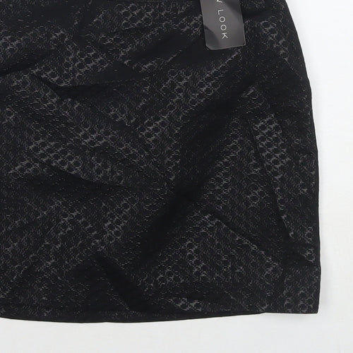 New Look Womens Black Geometric Polyester Mini Skirt Size 8 Zip