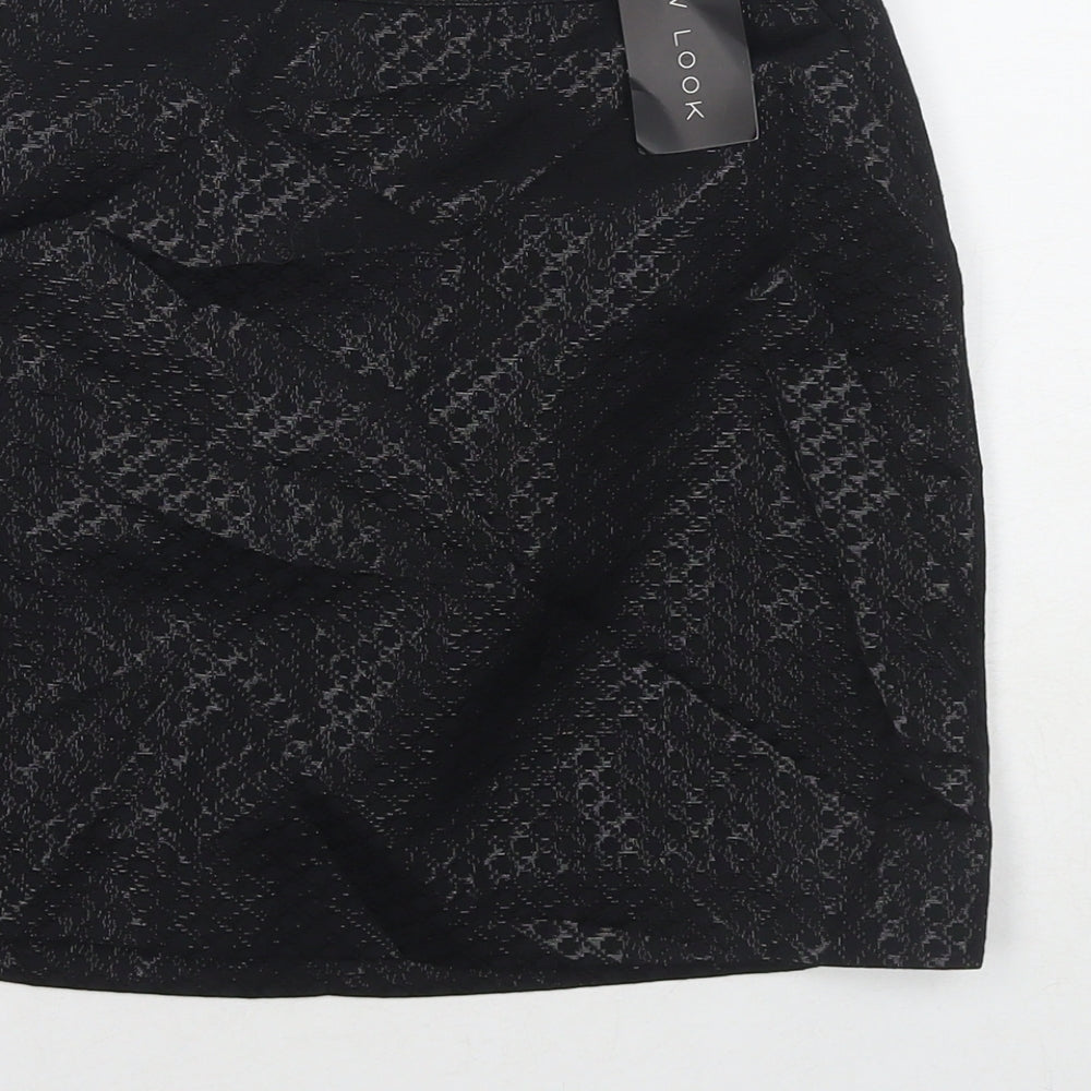 New Look Womens Black Geometric Polyester Mini Skirt Size 8 Zip