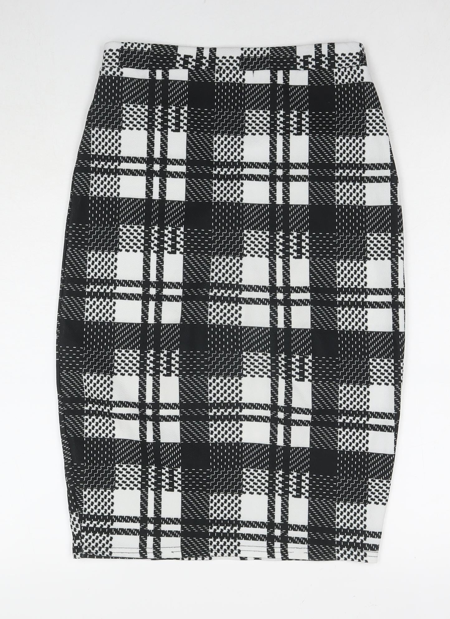 Boohoo Womens Black Check Polyester Straight & Pencil Skirt Size 12