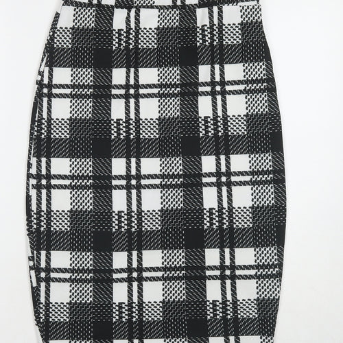 Boohoo Womens Black Check Polyester Straight & Pencil Skirt Size 12