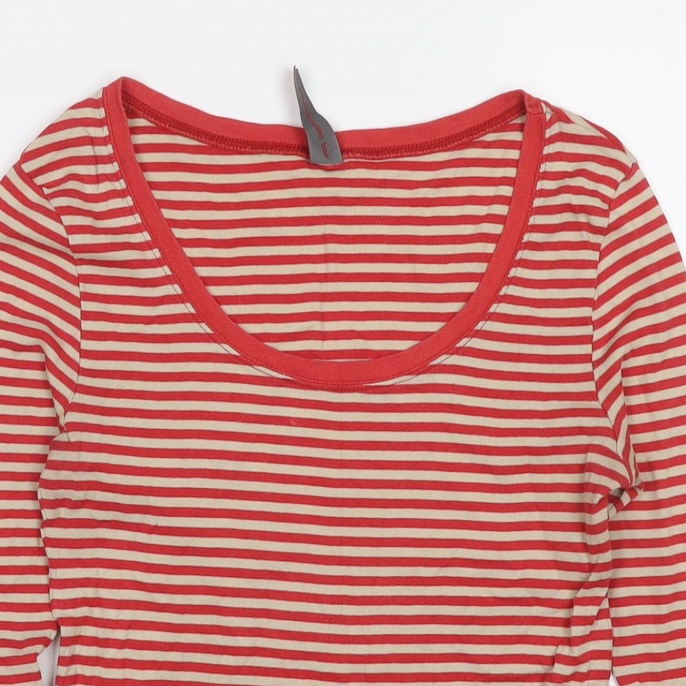 NEXT Womens Red Striped Cotton Basic T-Shirt Size 8 Round Neck