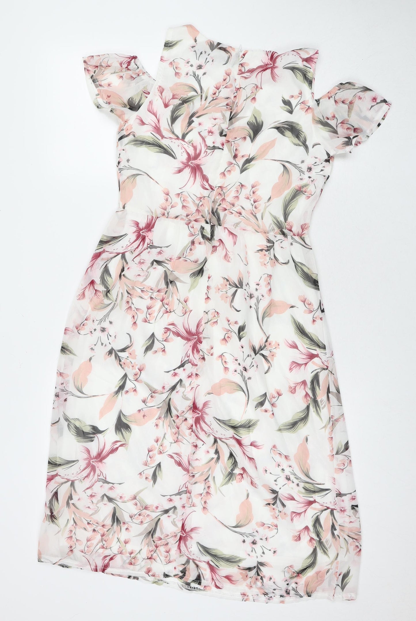 Tenki Womens Multicoloured Floral Polyester A-Line Size 10 Round Neck Zip - Cold Shoulder