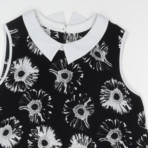 Marks and Spencer Womens Black Floral Polyester Basic Blouse Size 14 Collared