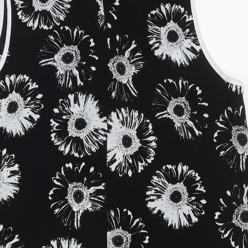 Marks and Spencer Womens Black Floral Polyester Basic Blouse Size 14 Collared