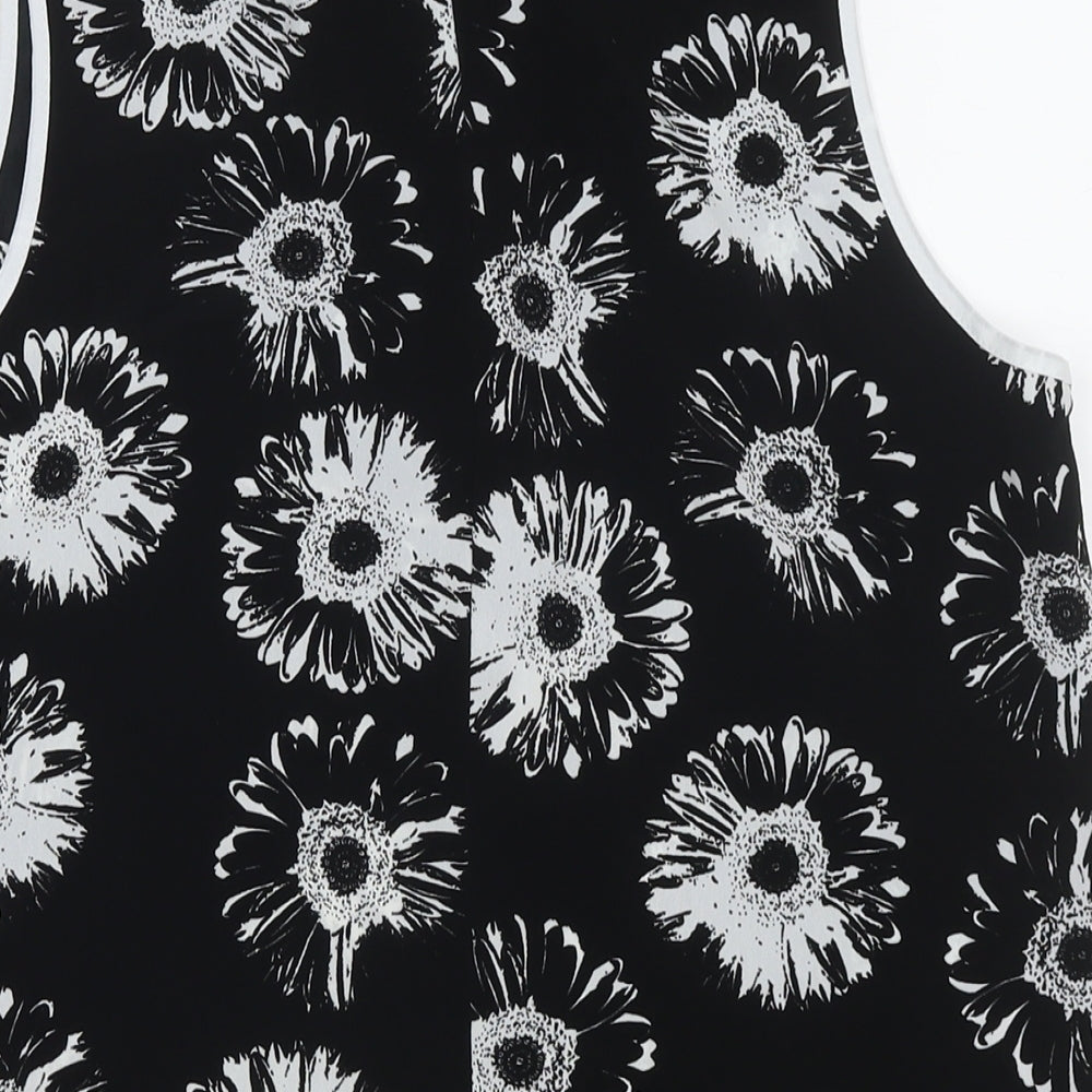 Marks and Spencer Womens Black Floral Polyester Basic Blouse Size 14 Collared