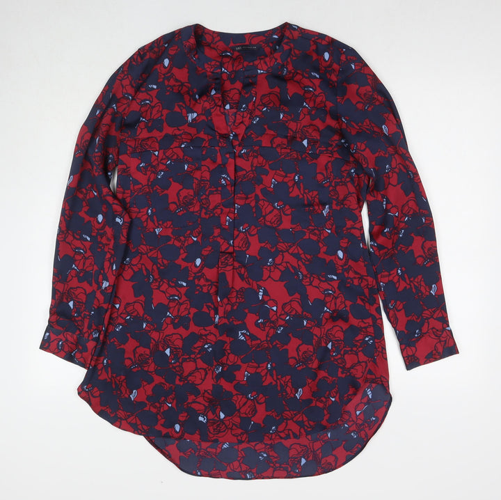 Marks and Spencer Womens Multicoloured Floral Polyester A-Line Size 10 V-Neck Pullover