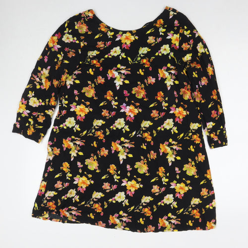 Motel Womens Black Floral Viscose A-Line Size M Round Neck Pullover