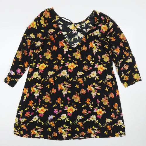 Motel Womens Black Floral Viscose A-Line Size M Round Neck Pullover