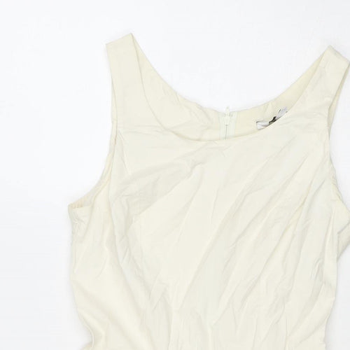 New Look Womens White Cotton A-Line Size 6 Round Neck Zip