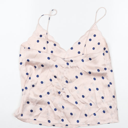 Topshop Womens Pink Polka Dot Polyester Basic Tank Size 8 V-Neck