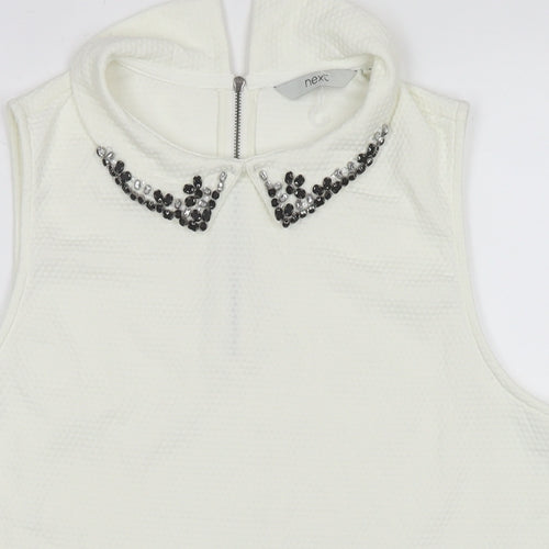 NEXT Womens White Polyester Basic Blouse Size 18 Collared - Jeweled Detail
