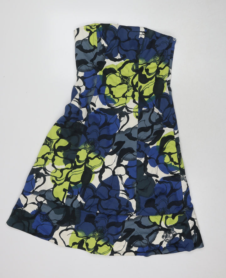 Coast Womens Multicoloured Geometric Cotton A-Line Size 10 Square Neck Pullover - Strapless
