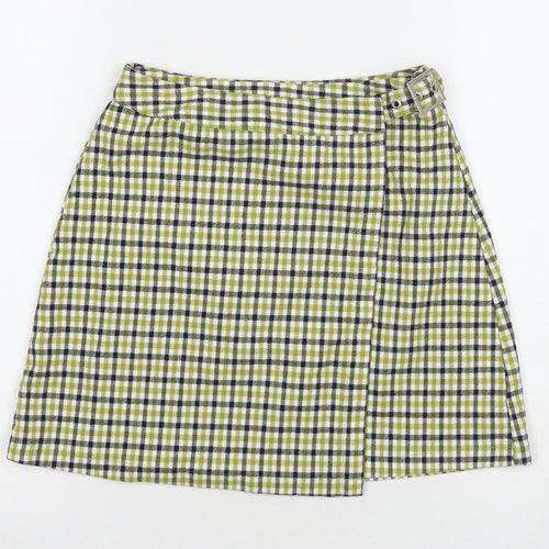 John Craft Womens Green Check Polyester Wrap Skirt Size 24 in Buckle