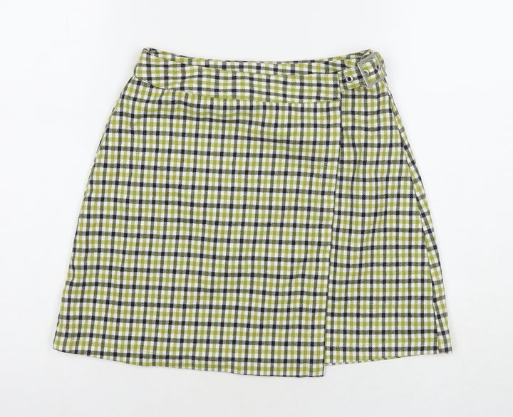 John Craft Womens Green Check Polyester Wrap Skirt Size 24 in Buckle