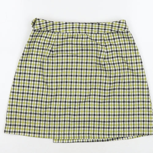 John Craft Womens Green Check Polyester Wrap Skirt Size 24 in Buckle