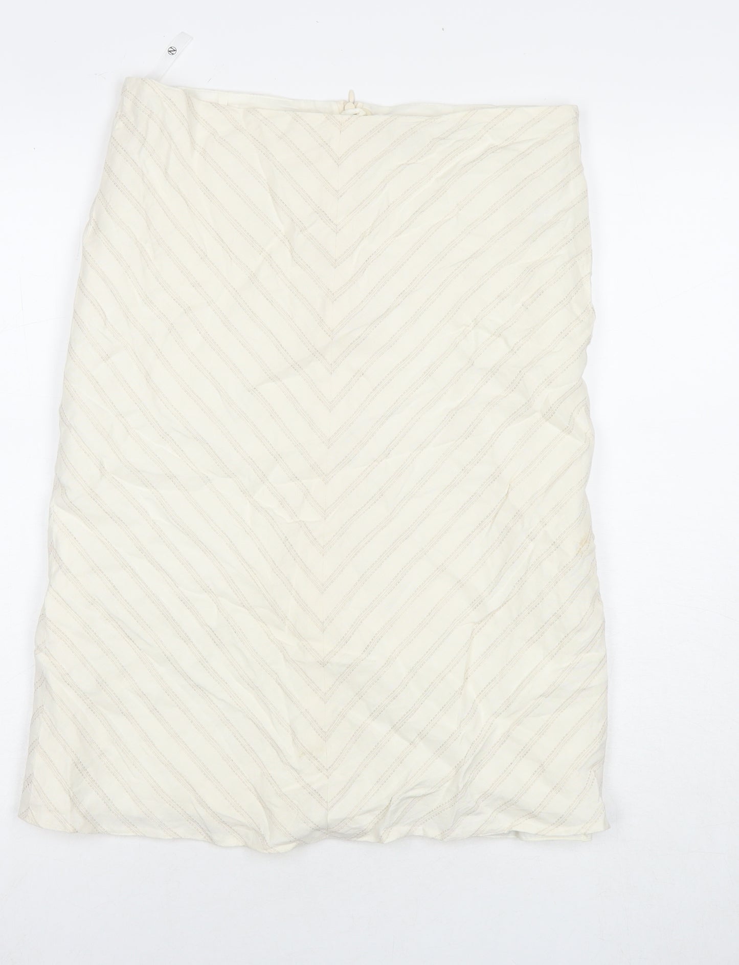 NEXT Womens Ivory Striped Viscose Straight & Pencil Skirt Size 12 Zip