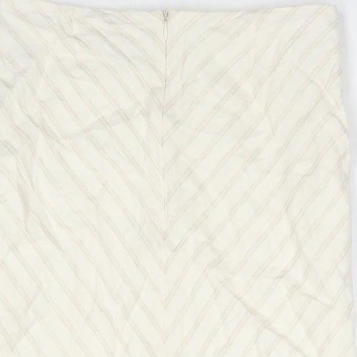 NEXT Womens Ivory Striped Viscose Straight & Pencil Skirt Size 12 Zip