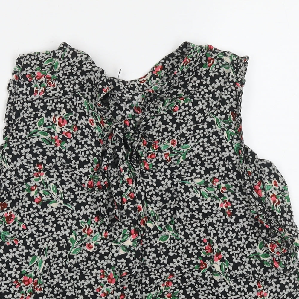 Zara Womens Multicoloured Floral Polyester Basic Tank Size L Round Neck