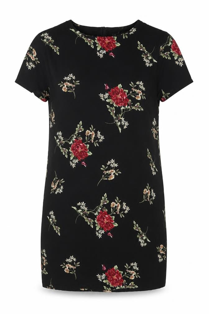 Front view of Boohoo women’s black polyester a-line, size UK 16, round neck pullover