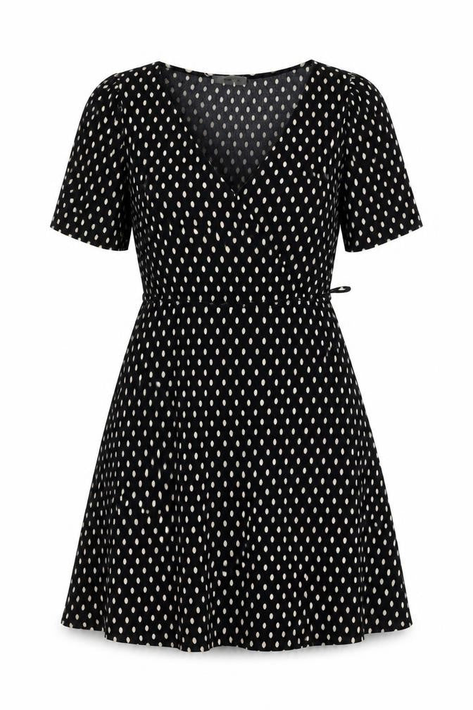 Mango Womens Black Polka Dot Polyester Fit & Flare Size S V-Neck Pullover