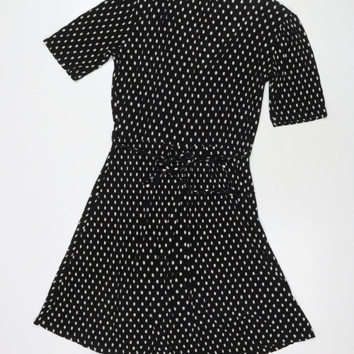 Mango Womens Black Polka Dot Polyester Fit & Flare Size S V-Neck Pullover