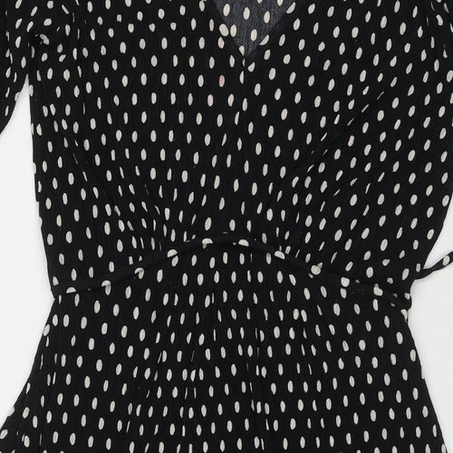 Mango Womens Black Polka Dot Polyester Fit & Flare Size S V-Neck Pullover