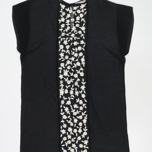 Planet Womens Black Floral Polyester T-Shirt Dress Size 10 Round Neck Pullover - Beach Cover-Up