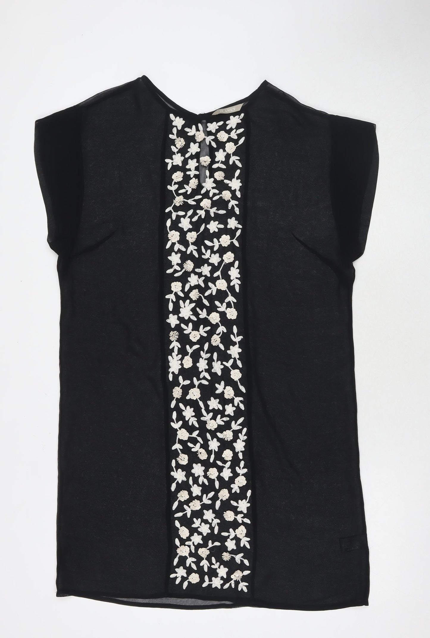Planet Womens Black Floral Polyester T-Shirt Dress Size 10 Round Neck Pullover - Beach Cover-Up