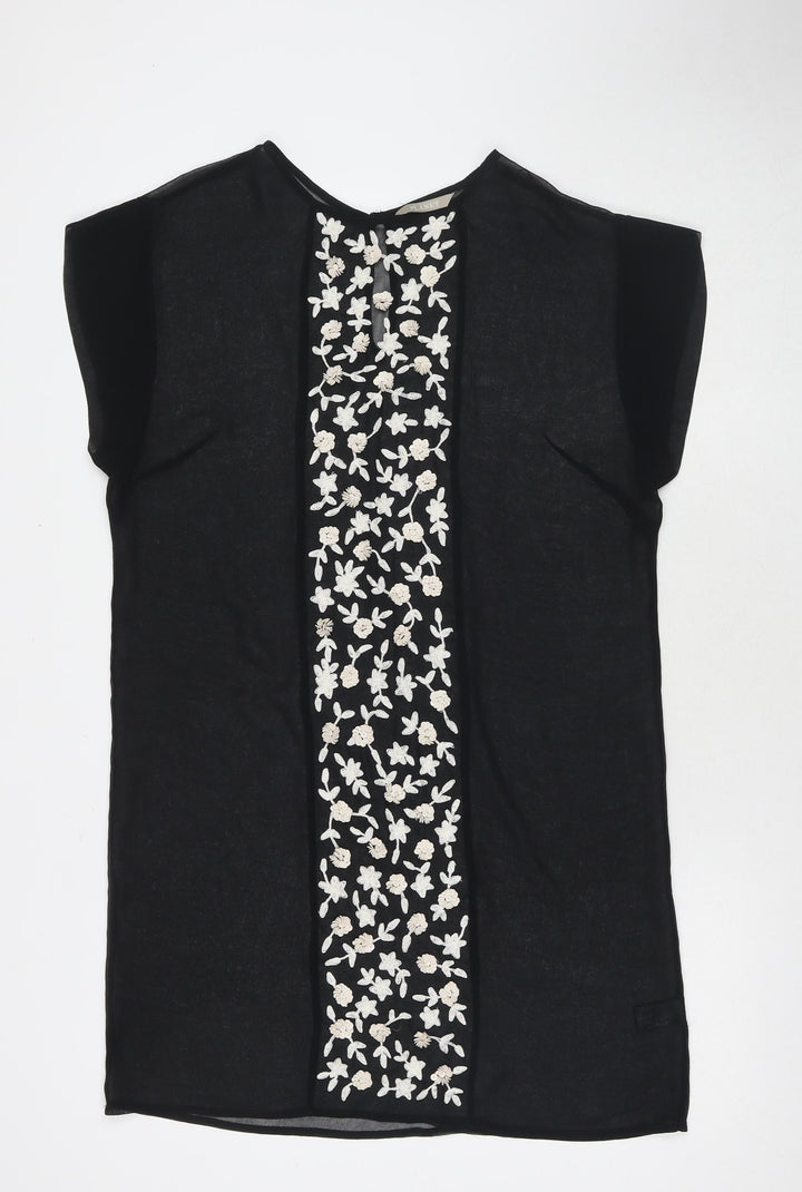Planet Womens Black Floral Polyester T-Shirt Dress Size 10 Round Neck Pullover - Beach Cover-Up