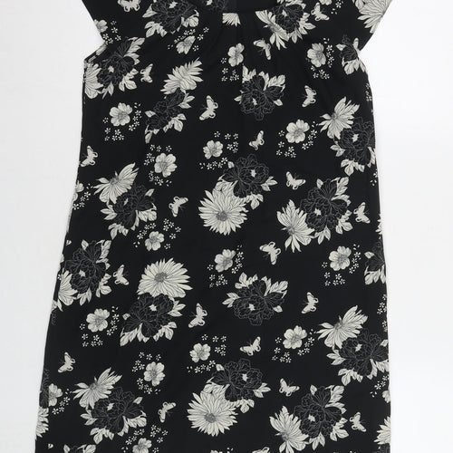 Wallis Womens Black Floral Polyester A-Line Size 12 Round Neck Zip