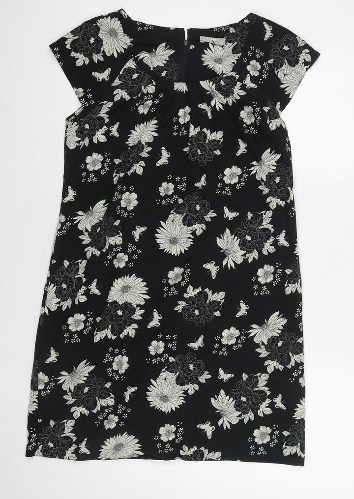Wallis Womens Black Floral Polyester A-Line Size 12 Round Neck Zip